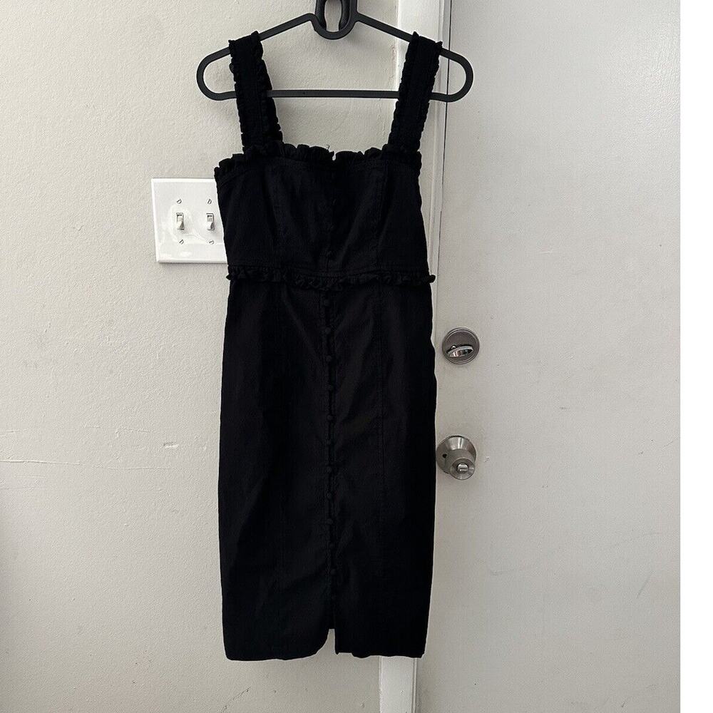 Anthropologie Black Slim Square-Neck Ruffle Buttondown Dress XS